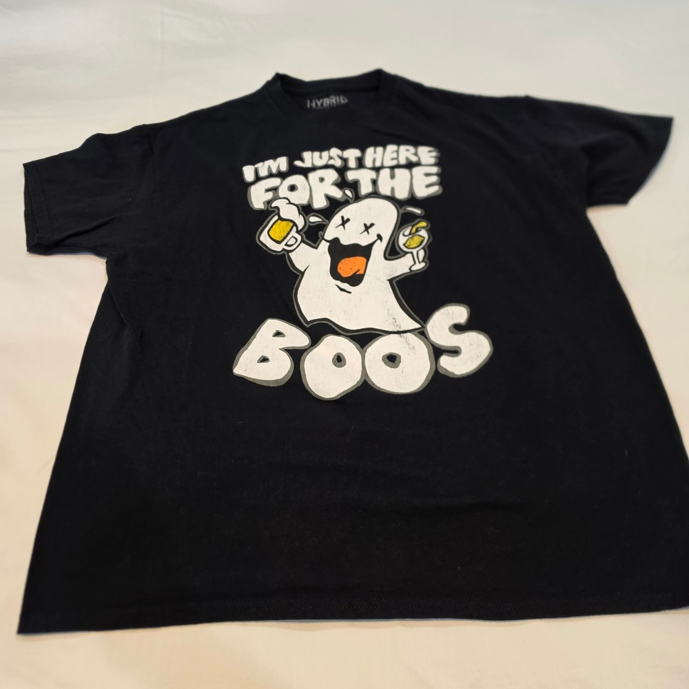 Hybrid I'm Just Here For The Boos T-Shirt Women's XL Black Halloween Pun